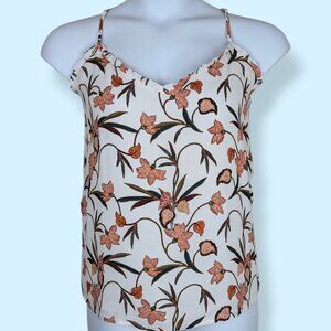 LOFT White Floral Flowy Lined Tank Top